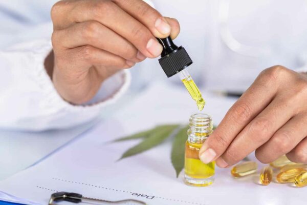 CBD oil bottle with dropper representing daily dosage