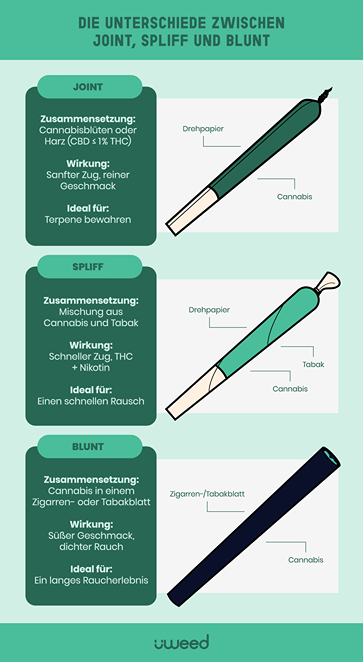 Infografik erklärt Unterschiede zwischen Joint, Spliff und Blunt